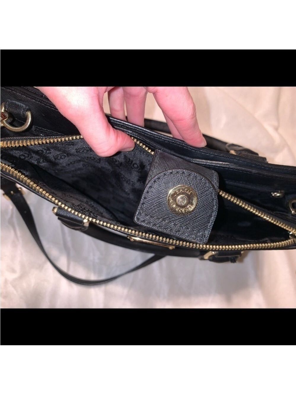 Michael Kors Black Satchel with Gold Accents and Adjustable Strap - Picture 5 of 10